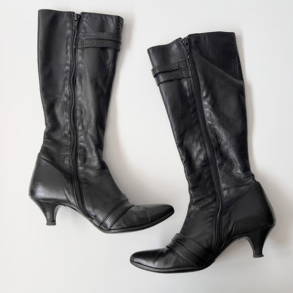 Vintage Black‎ Leather Knee High Victorian Gothic Kitten Heel Boots Size 36/6 - Picture 2 of 10